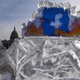 The Facebook logo contained within a 5,000-lb ice sculpture erected by climate activists protesting the company's handling of climate change denialism in front of the U.S. Capitol on Nov. 4, 2021.